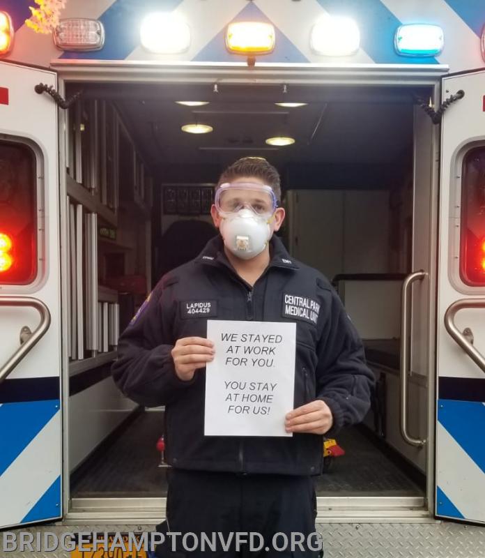 Meet BHFD E.M.S. Company Associate Member BRYAN LAPIDUS who is working hard in NYC for Park Medical.  PLEASE STAY SAFE BRYAN! 